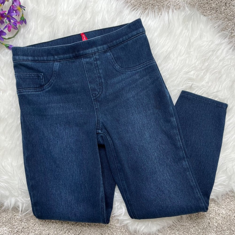 Spanx Jean-Ish Cropped Blue Denim Leggings Size S Pull On Tummy Control Stretch